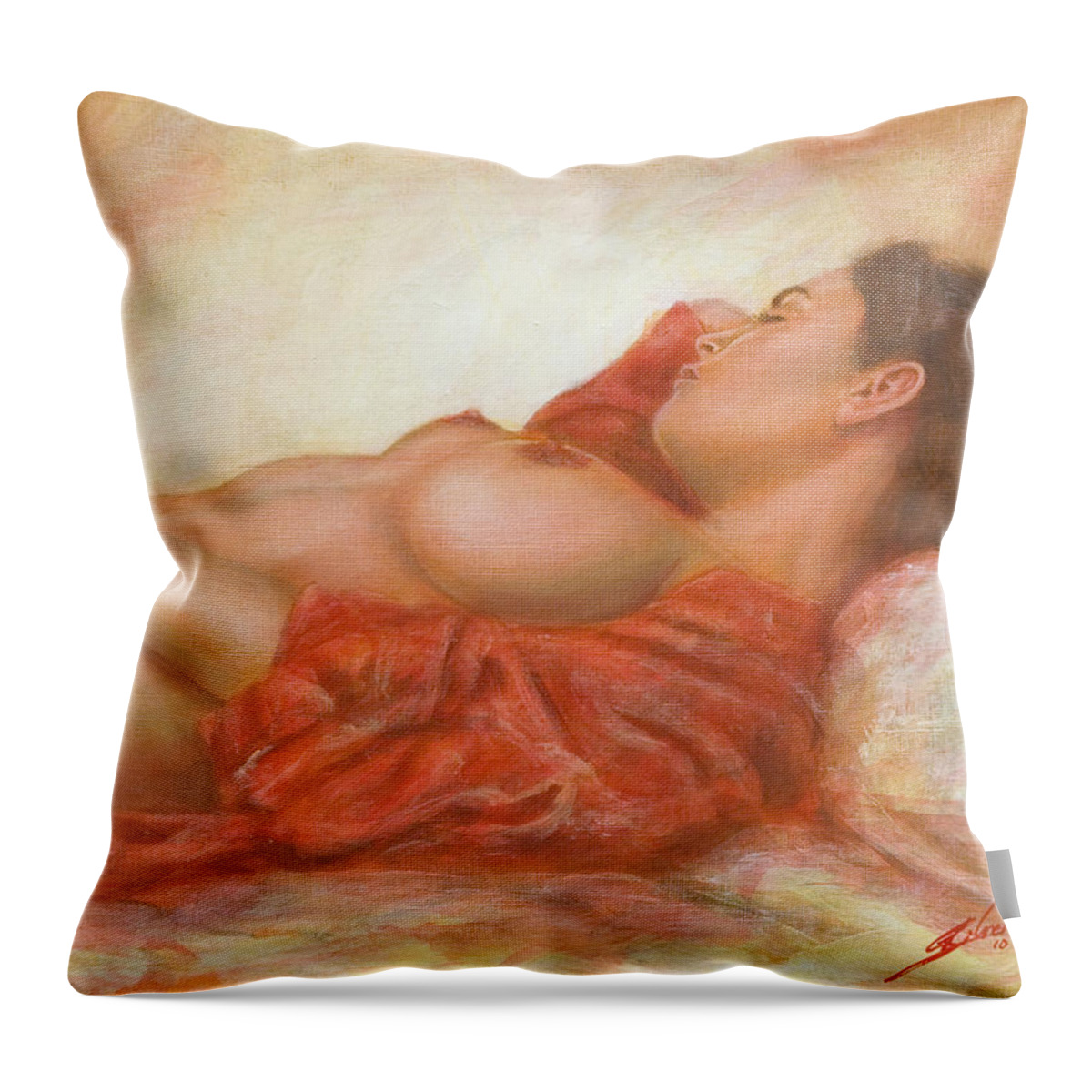 Erotic Throw Pillow featuring the painting In her own World by John Silver