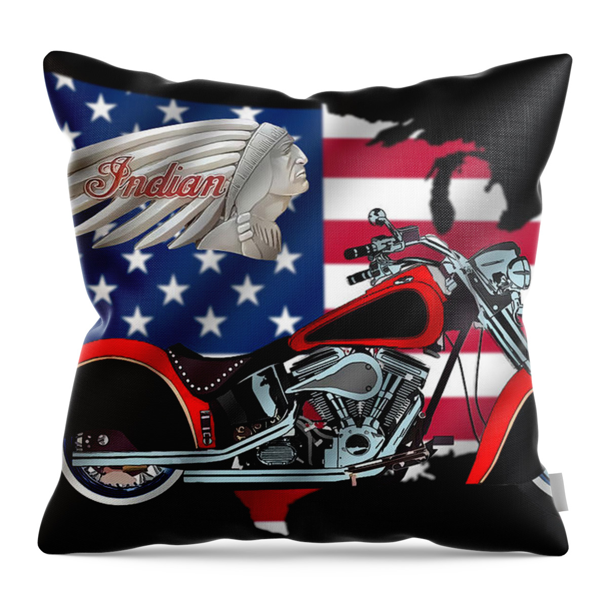 Indian Bike Throw Pillow featuring the digital art Indian Bike Illustration by Chuck Staley