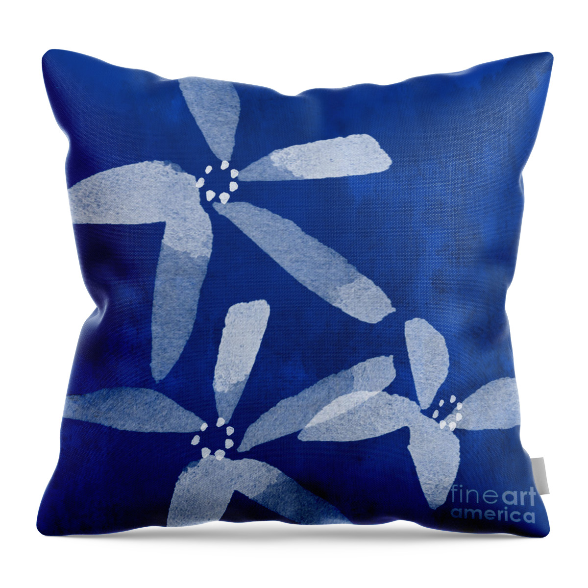 Abstract Throw Pillow featuring the painting Indigo Flowers by Linda Woods