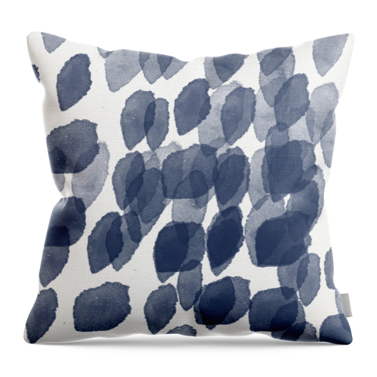 Abstract Painting Throw Pillow featuring the mixed media Indigo Rain- abstract blue and white painting by Linda Woods