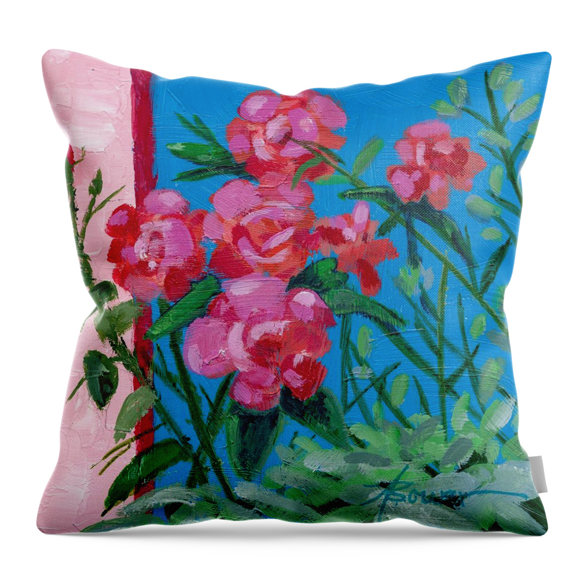 Flowers Throw Pillow featuring the painting Ioannina Garden by Adele Bower