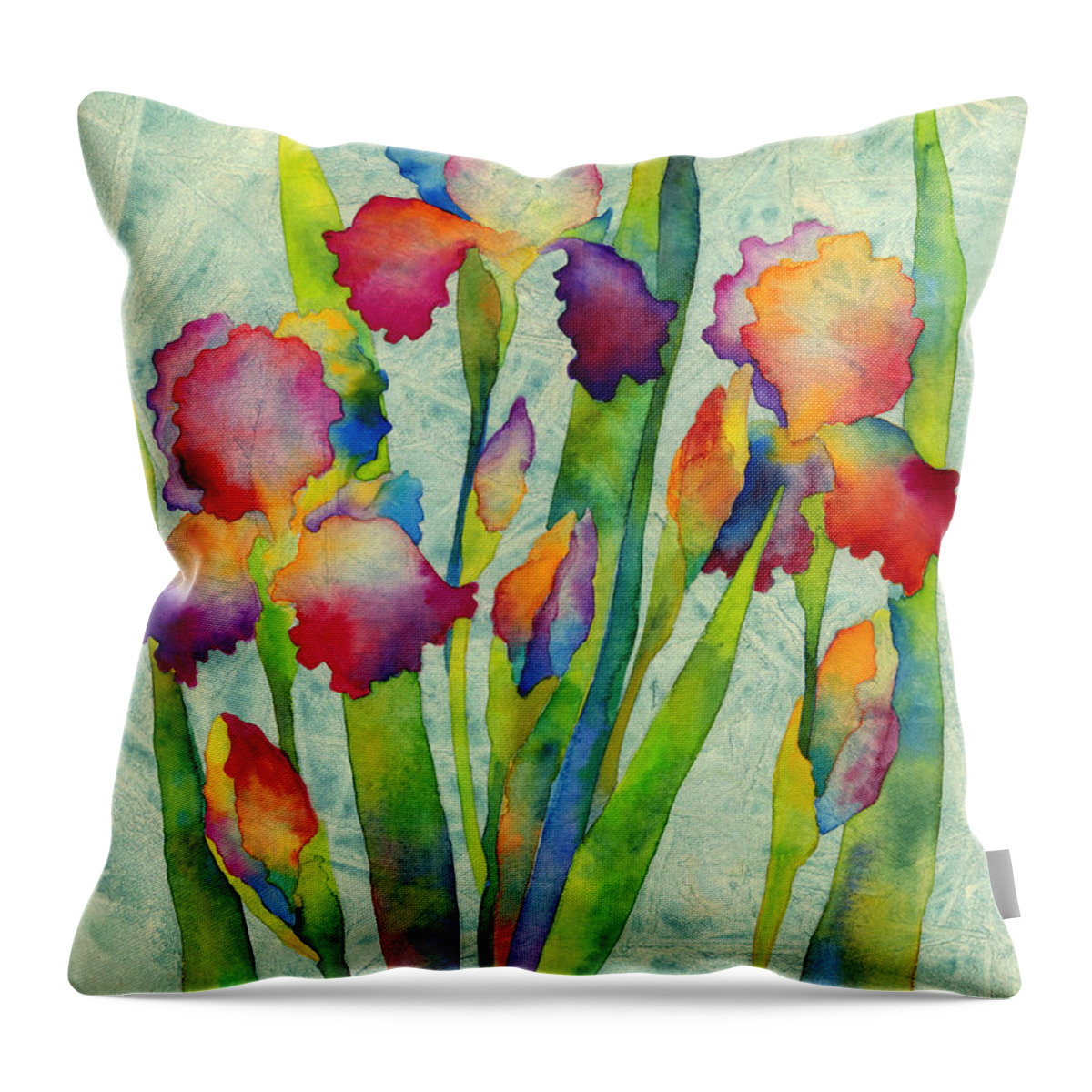 Iris Throw Pillow featuring the painting Iris Elegance on Green by Hailey E Herrera