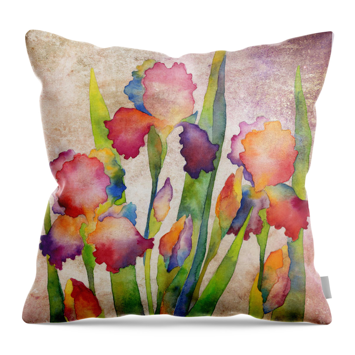 Iris Throw Pillow featuring the painting Iris Elegance on Pink by Hailey E Herrera