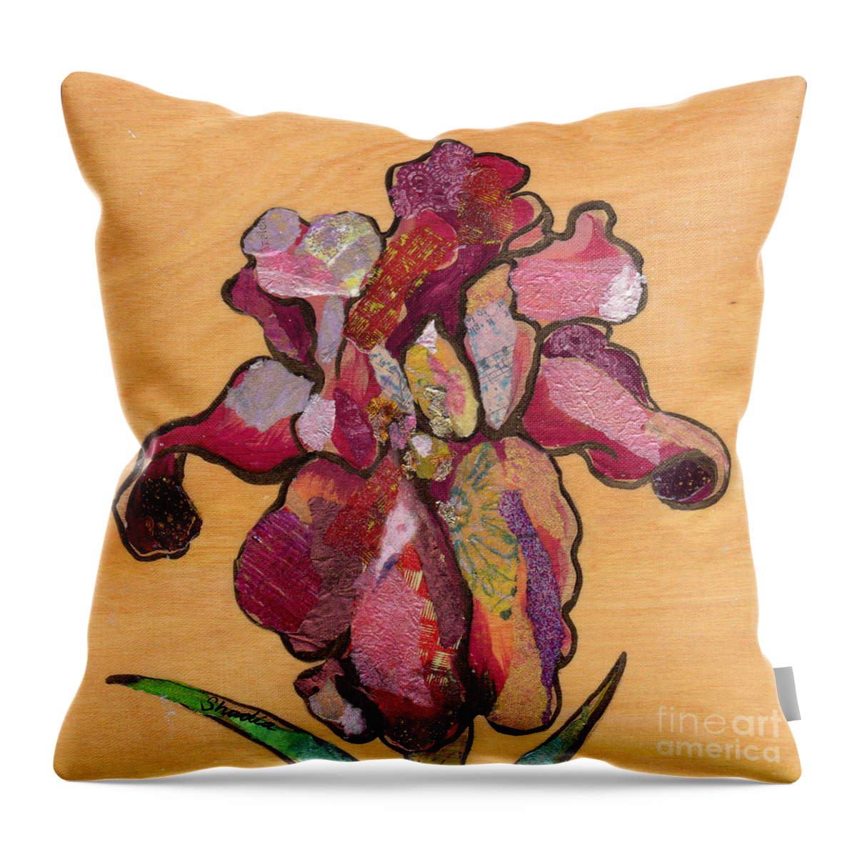 Flower Throw Pillow featuring the painting Iris III - Series II by Shadia Derbyshire