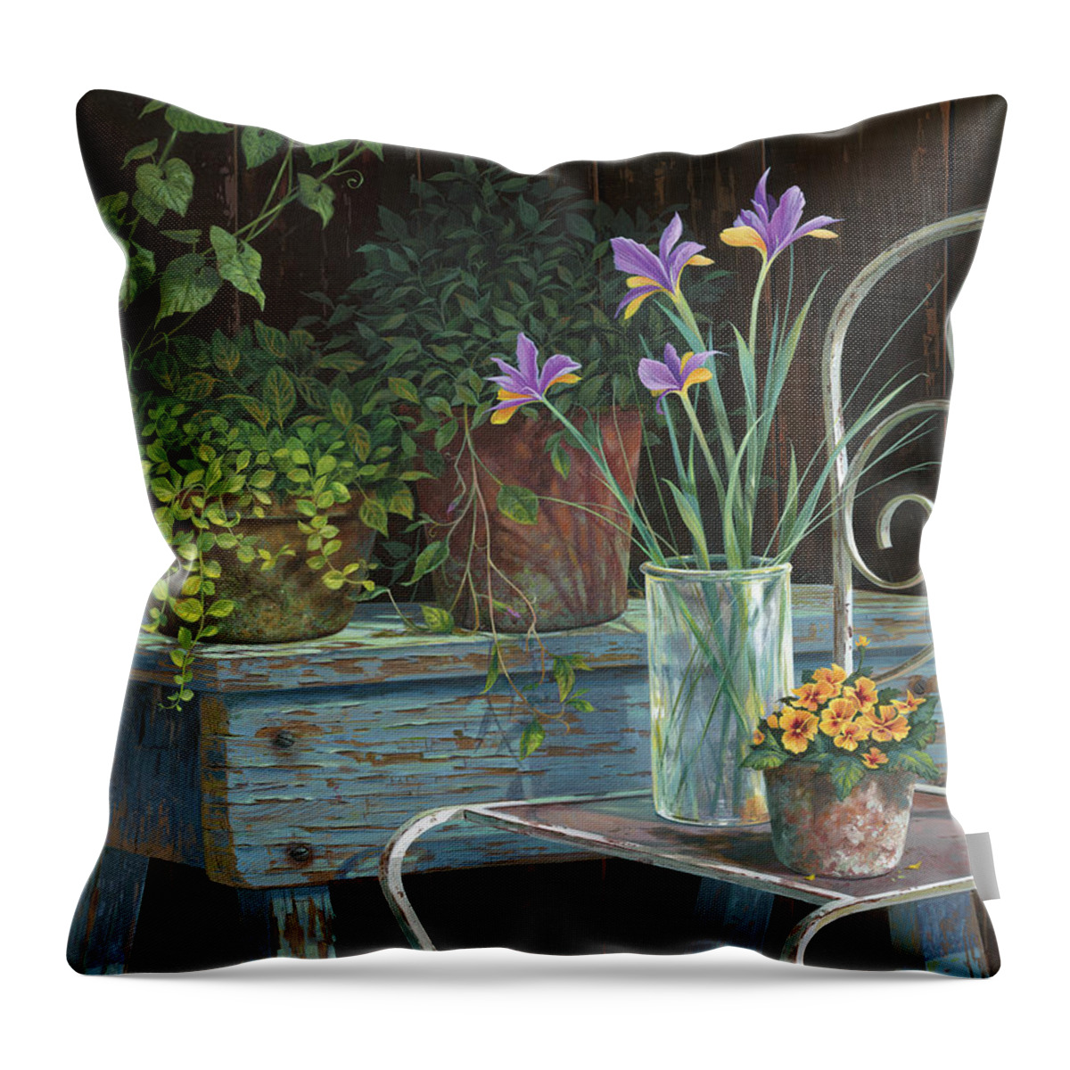 Michael Humphries Throw Pillow featuring the painting Irises by Michael Humphries