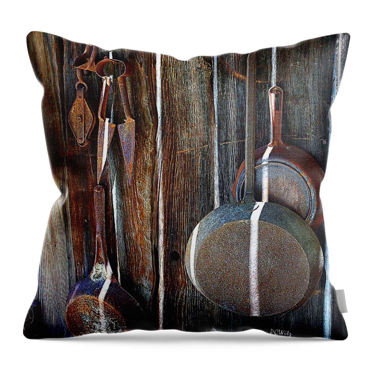 Iron Skillets Throw Pillow featuring the photograph Iron Skillets by Patrick Witz