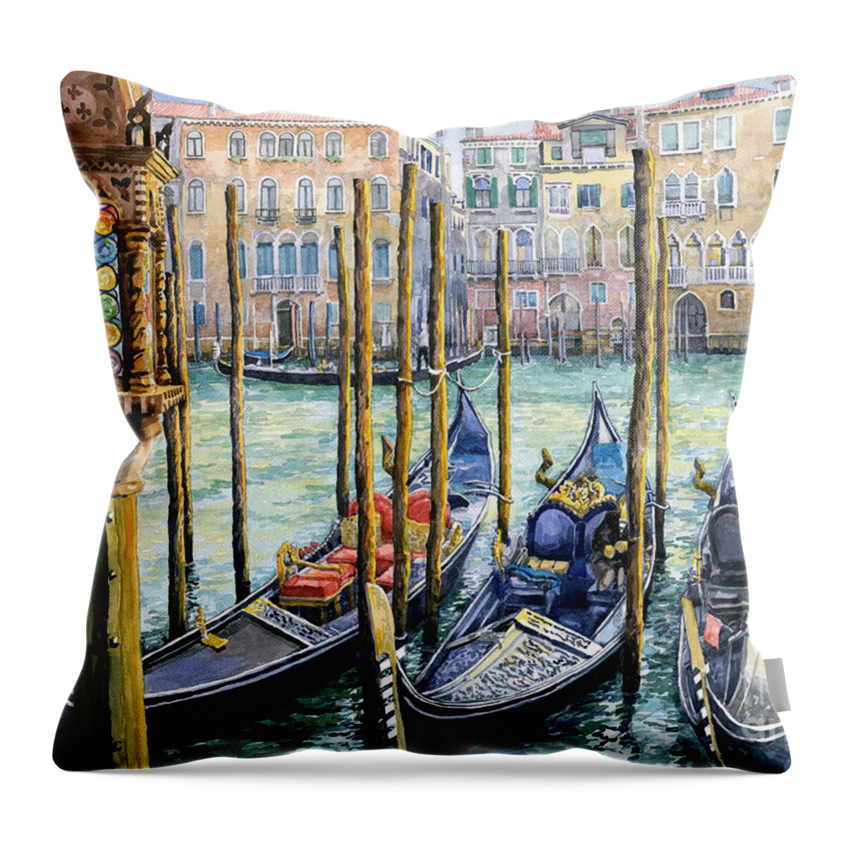 Watercolor Throw Pillow featuring the painting Italy Venice Lamp by Yuriy Shevchuk
