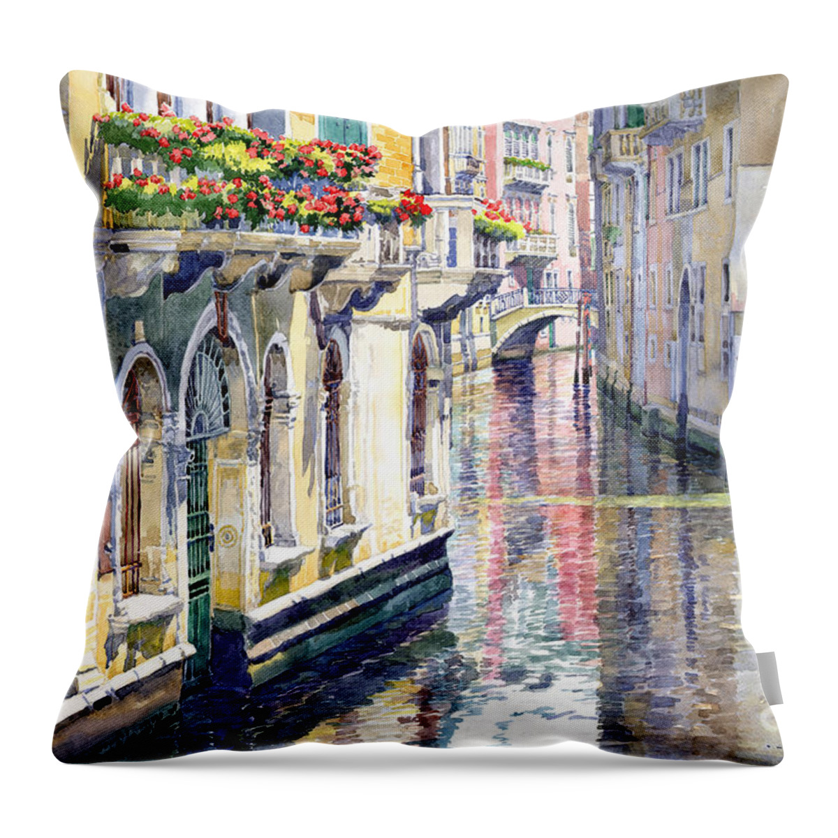 Shevchukart Throw Pillow featuring the painting Italy Venice Midday by Yuriy Shevchuk