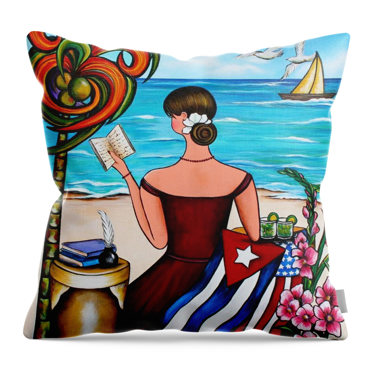 Cuba Throw Pillow featuring the painting It's My Turn by Annie Maxwell