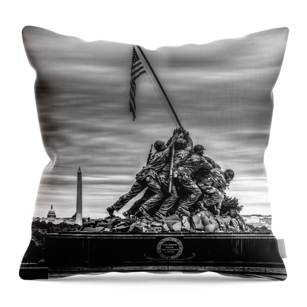 Iwo Jima Monument Throw Pillow featuring the photograph Iwo Jima Monument Black and White by David Morefield