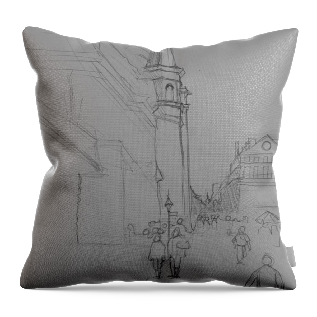 New Orleans Throw Pillow featuring the drawing Jackson Square New Orleans by Jani Freimann