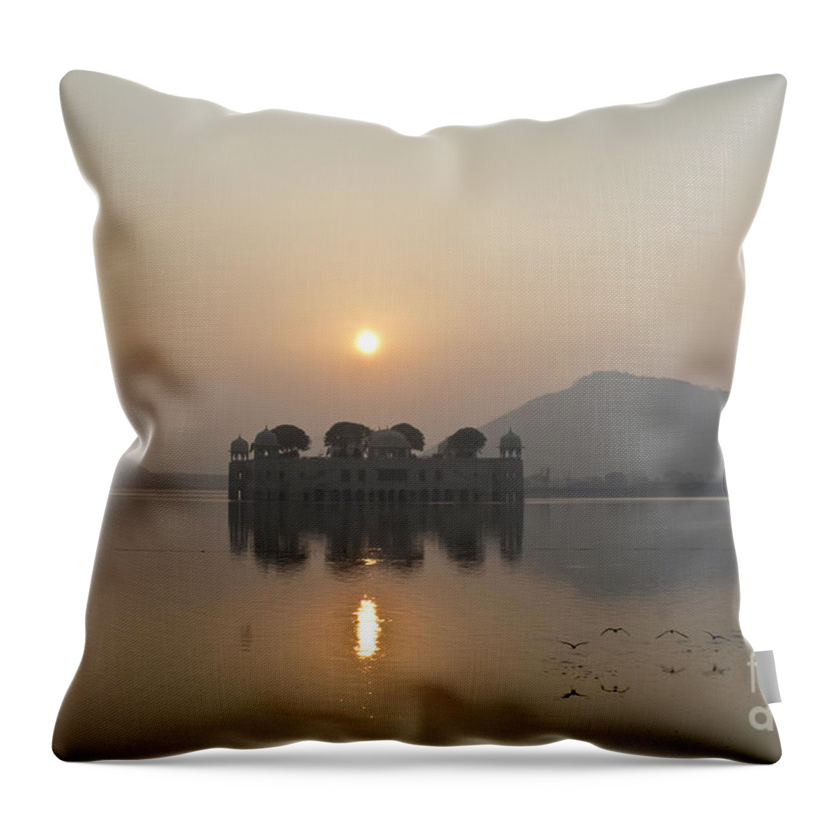 Sunrise Throw Pillow featuring the photograph Jal Mahal in sunrise by Elena Perelman