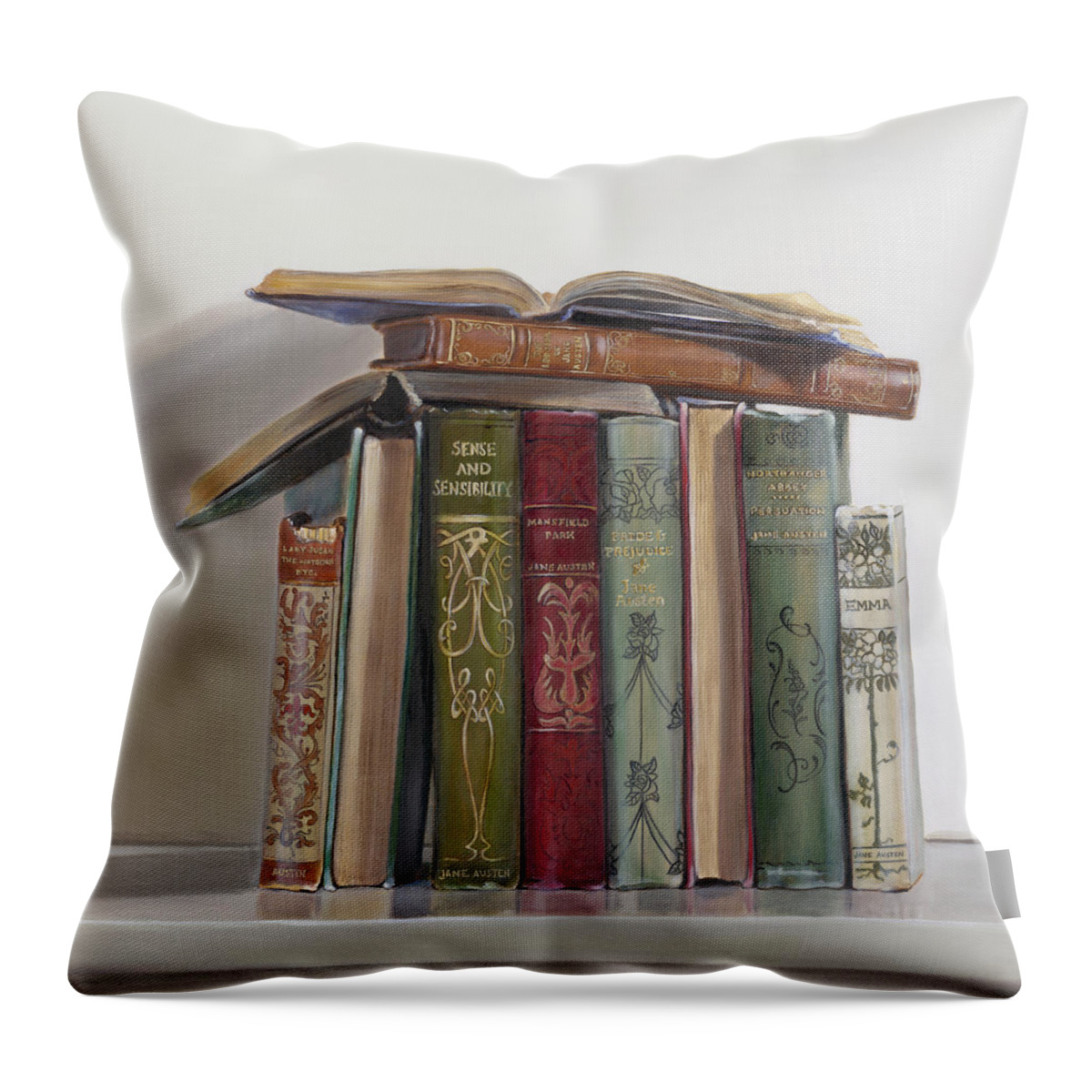 Jane Austen Throw Pillow featuring the painting Jane Austen by Gail Chandler