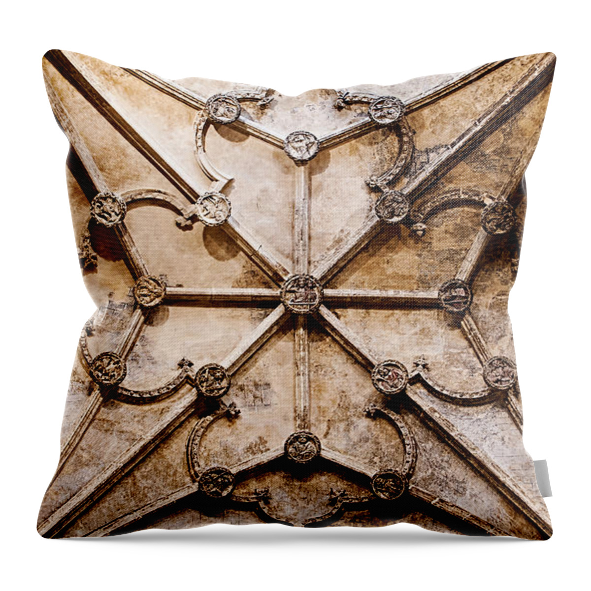 Jesus Throw Pillow featuring the photograph Jesus on a Ribbed Ceiling by Weston Westmoreland