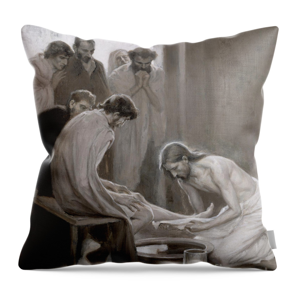 Disciple Throw Pillow featuring the painting Jesus Washing the Feet of his Disciples by Albert Gustaf Aristides Edelfelt