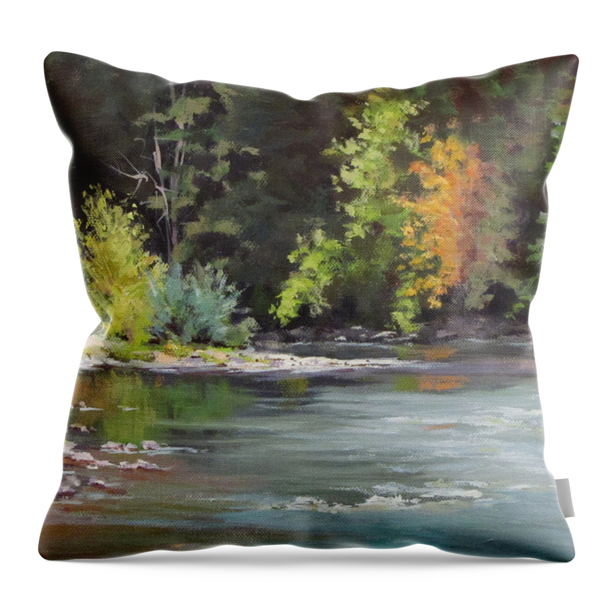River Throw Pillow featuring the painting Jewels by Karen Ilari