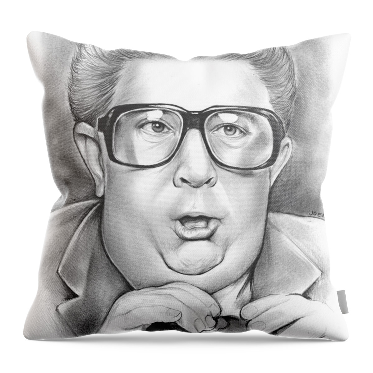 Celebrities Throw Pillow featuring the drawing Jiminy Glick by Greg Joens