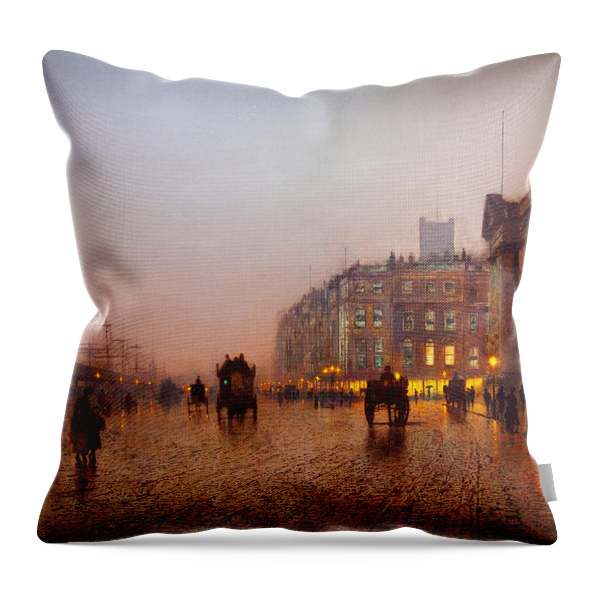 John Atkinson Grimshaw Throw Pillow featuring the painting John Atkinson Grimshaw Liverpool from Wapping 1885 by MotionAge Designs