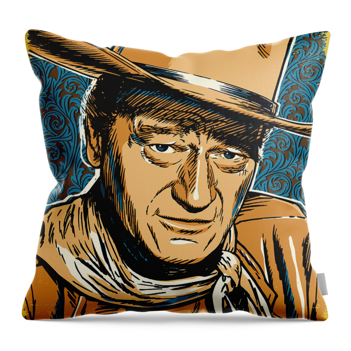 Western Throw Pillow featuring the digital art John Wayne Pop Art by Jim Zahniser