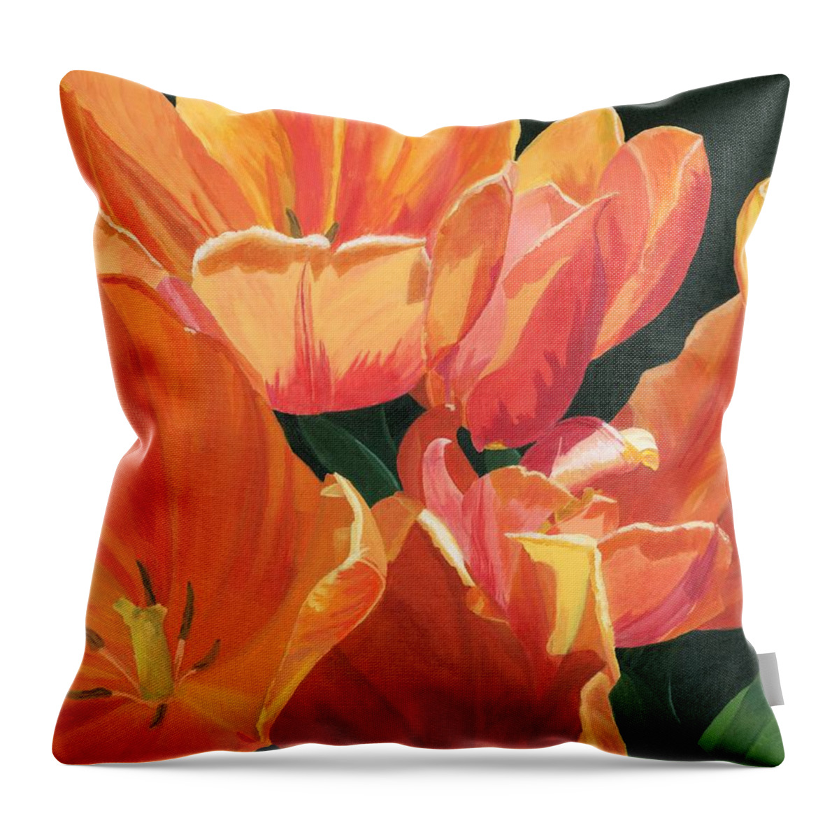 Tulips Throw Pillow featuring the painting Julie's Tulips by Lynne Reichhart