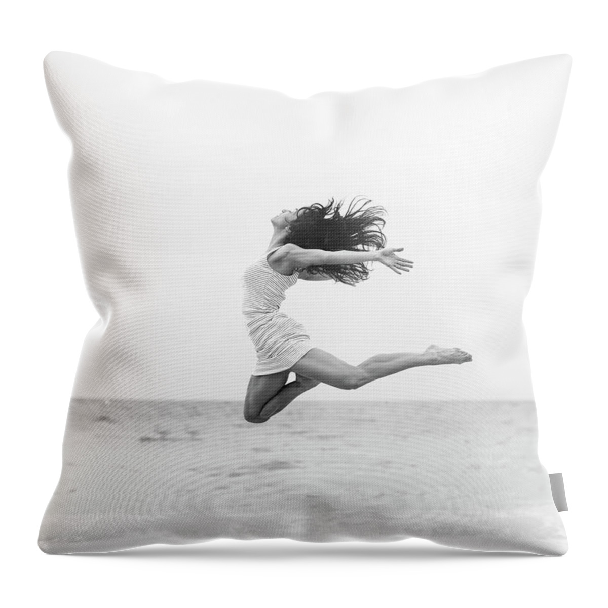 People Throw Pillow featuring the photograph Jumping At The Beach by Srdjana1