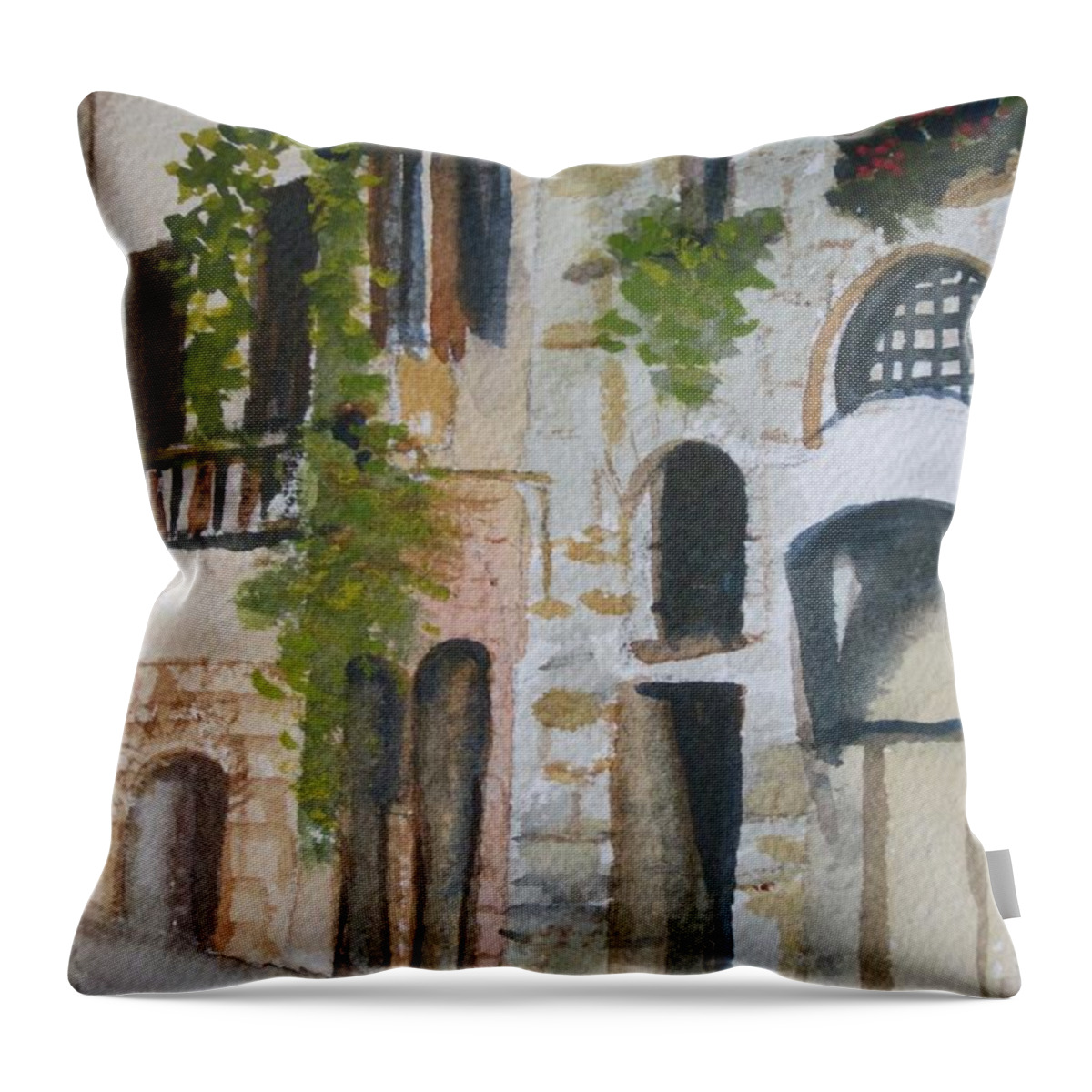In Italy Throw Pillow featuring the painting Just A Street by Paula Pagliughi