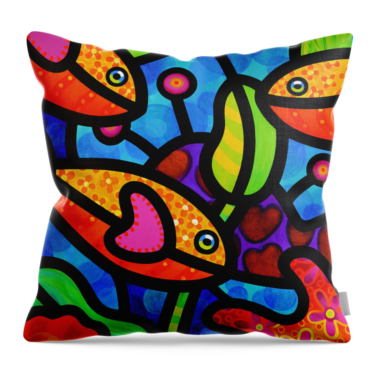 Fish Throw Pillow featuring the painting Kaleidoscope Reef by Steven Scott