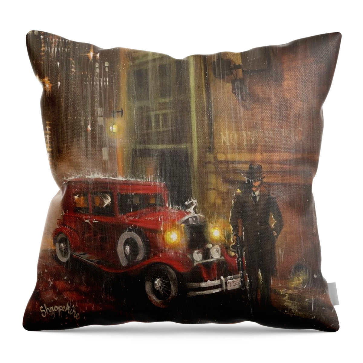 Mobsters Throw Pillow featuring the painting Keep the Motor Running by Tom Shropshire