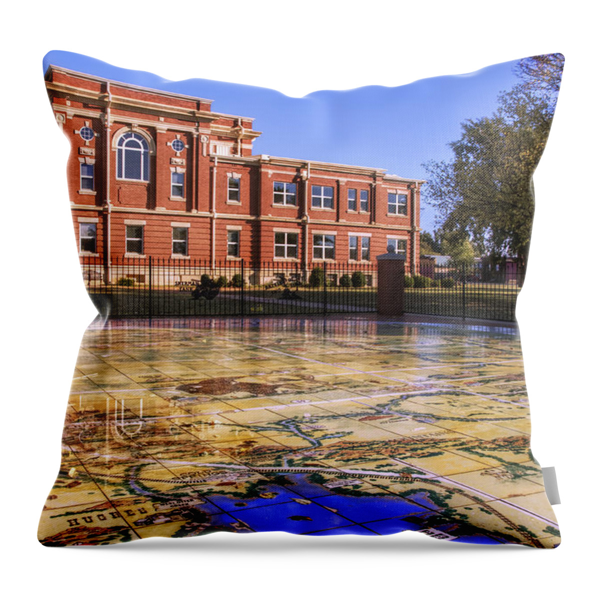 Oklahoma Throw Pillow featuring the photograph Kiowa County Courthouse with Mural - Hobart - Oklahoma by Jason Politte