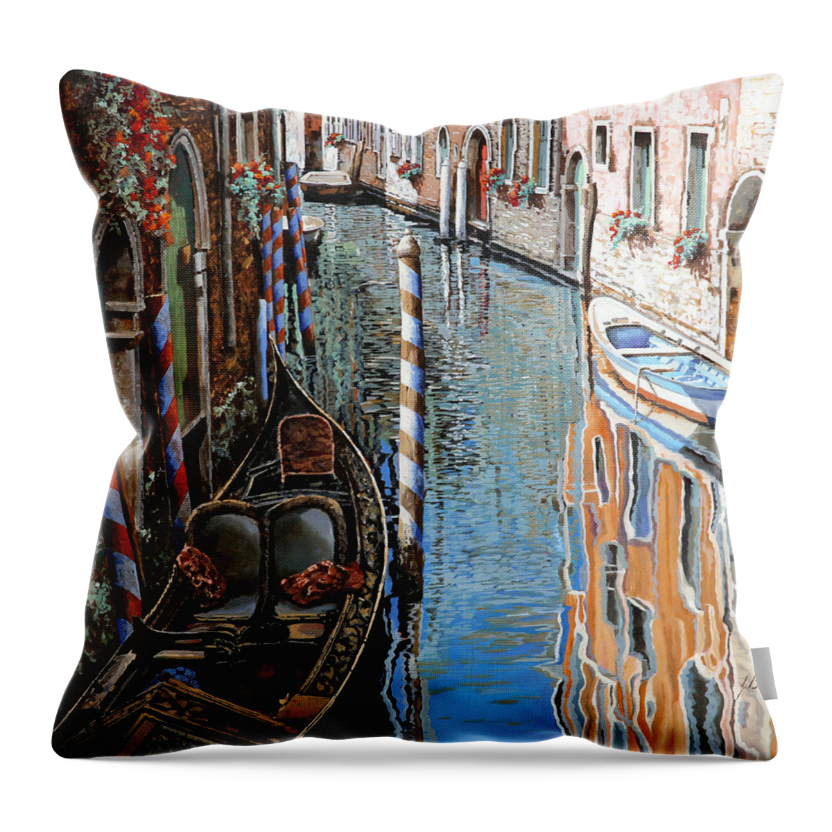 Venice Throw Pillow featuring the painting La Barca Al Sole by Guido Borelli