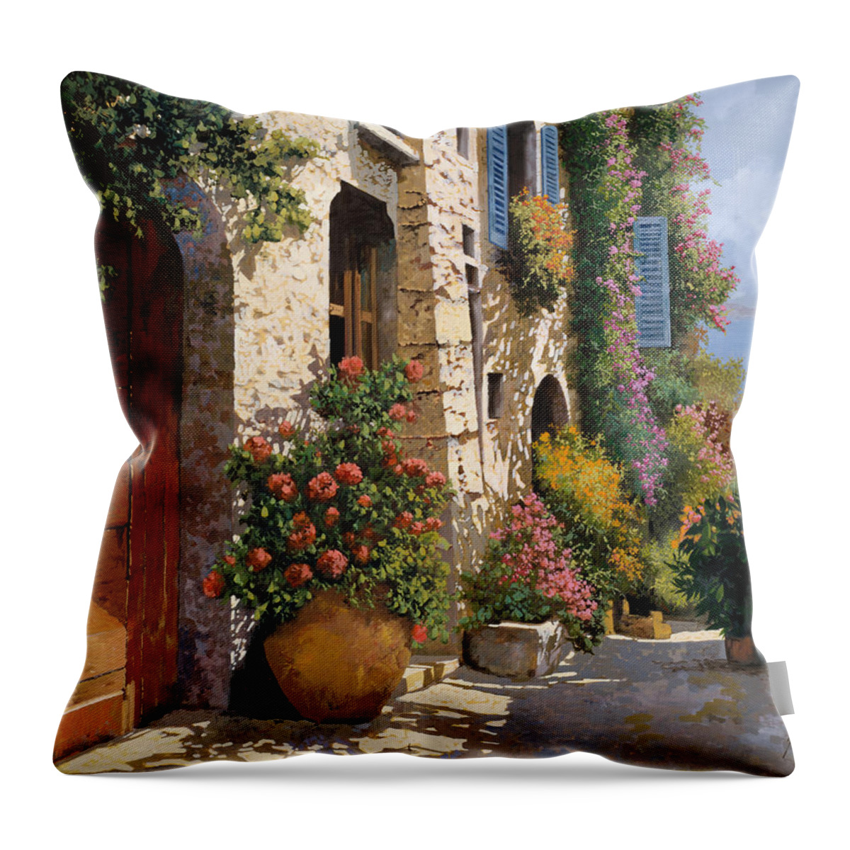 Street Scene Throw Pillow featuring the painting La Strada Piu' Bella by Guido Borelli