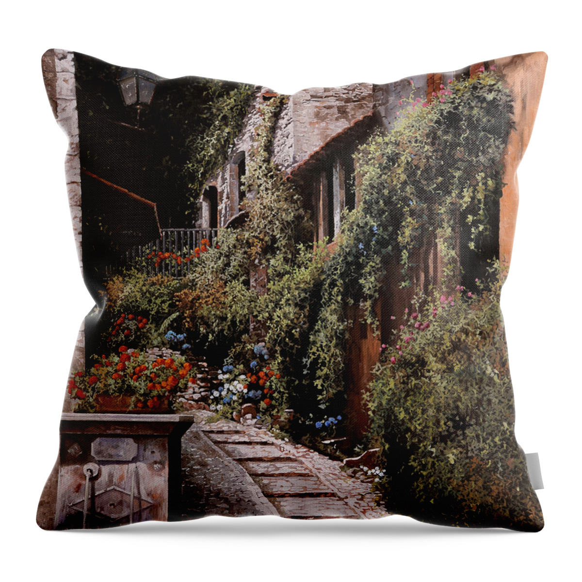 Fountain Throw Pillow featuring the painting La Fontanella by Guido Borelli