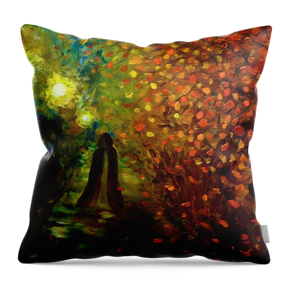 Lady Autumn Throw Pillow featuring the painting Lady Autumn by Lilia D