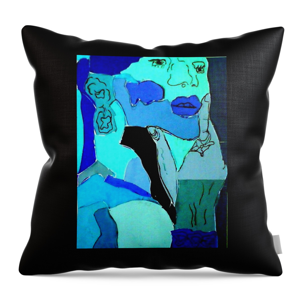 Lady Throw Pillow featuring the mixed media Lady in Blue by Suzanne Berthier