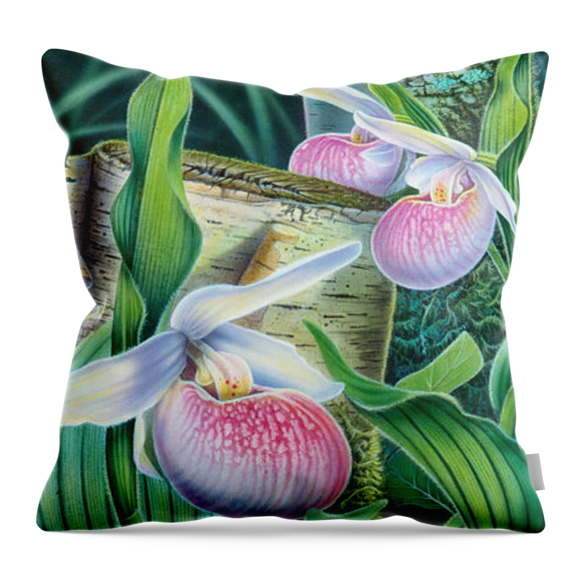 Jon Q Wright Throw Pillow featuring the painting Lady Slipper by JQ Licensing