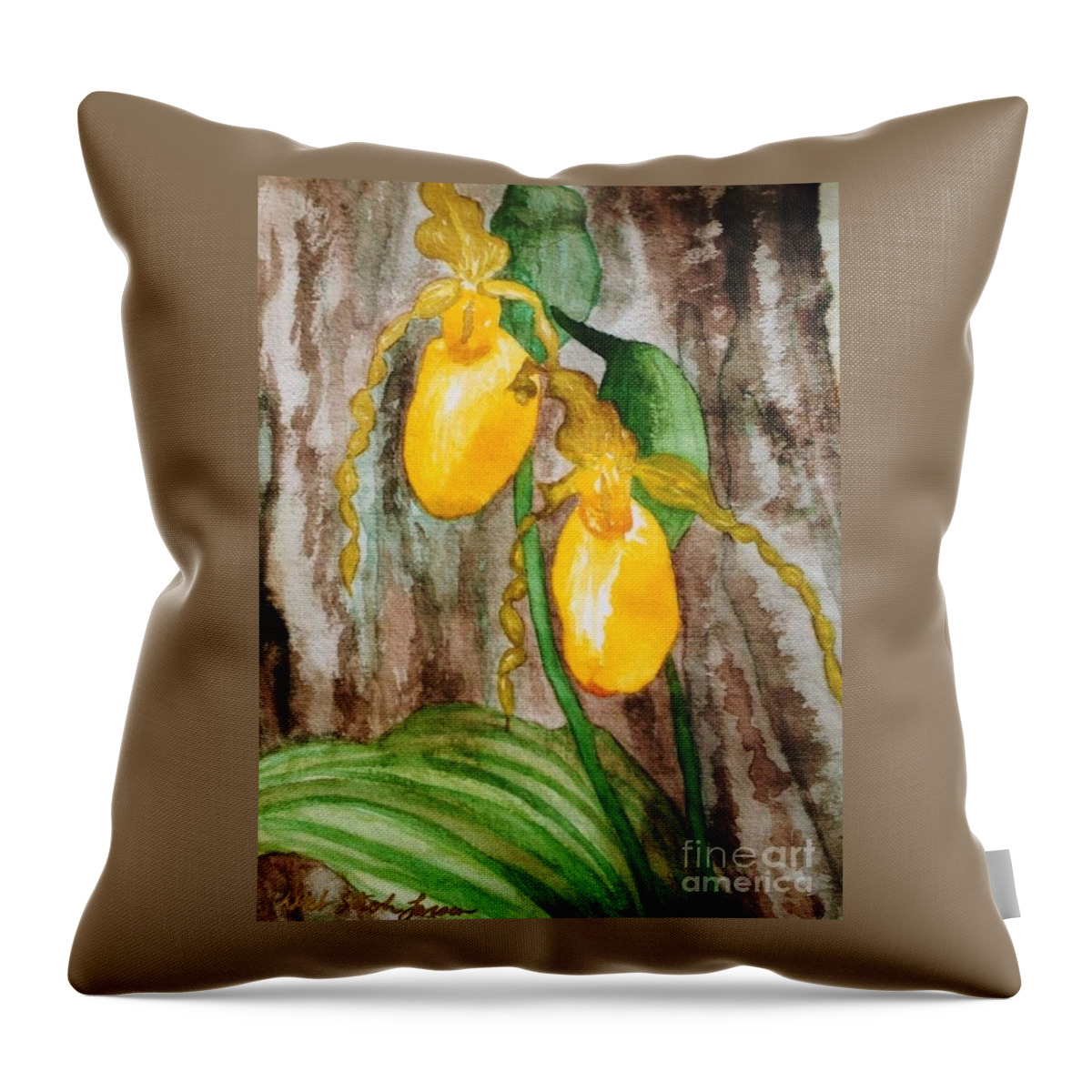 Lady Slippers Throw Pillow featuring the painting Ladyslippers by Deb Stroh-Larson
