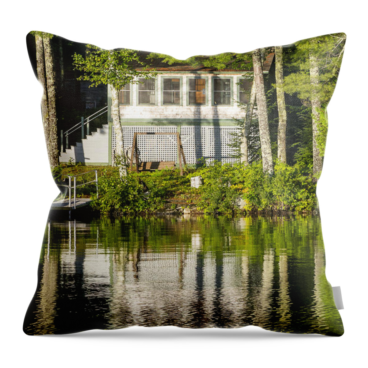 Maine Throw Pillow featuring the photograph Lake cabin by Steven Ralser