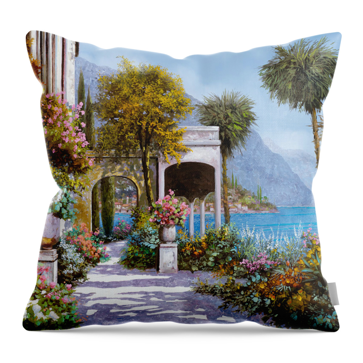 Lake Throw Pillow featuring the painting Lake Como-la passeggiata al lago by Guido Borelli