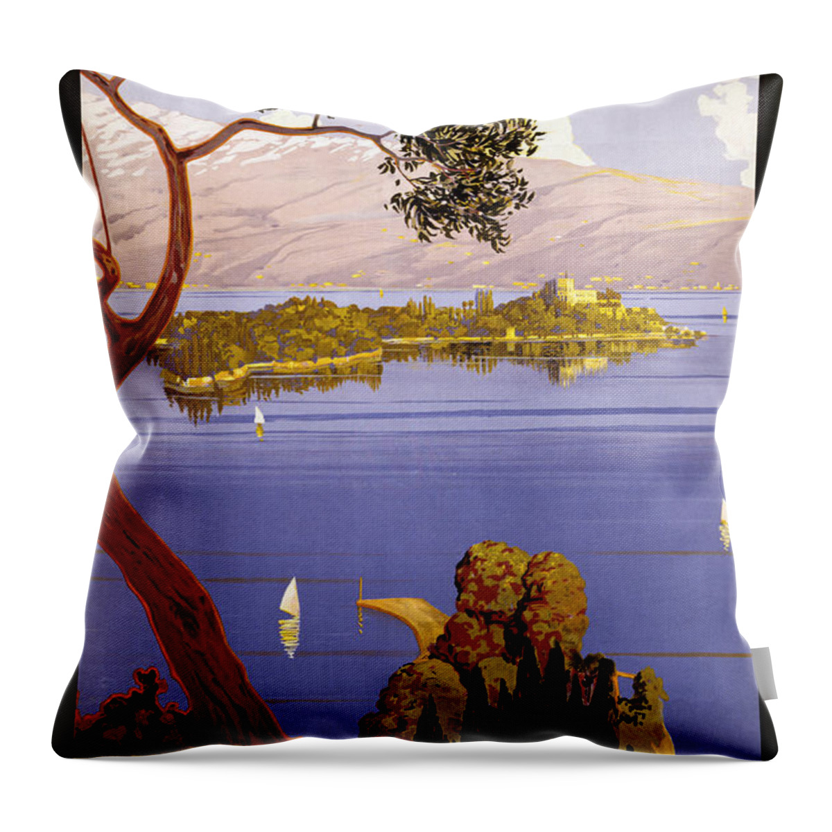 Lake Garda Throw Pillow featuring the photograph Lake Garda travel poster by MotionAge Designs