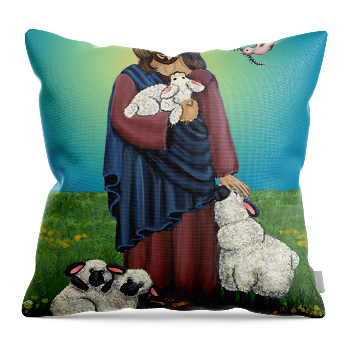 Folk Art Throw Pillow featuring the painting Lamb of God by Victoria De Almeida