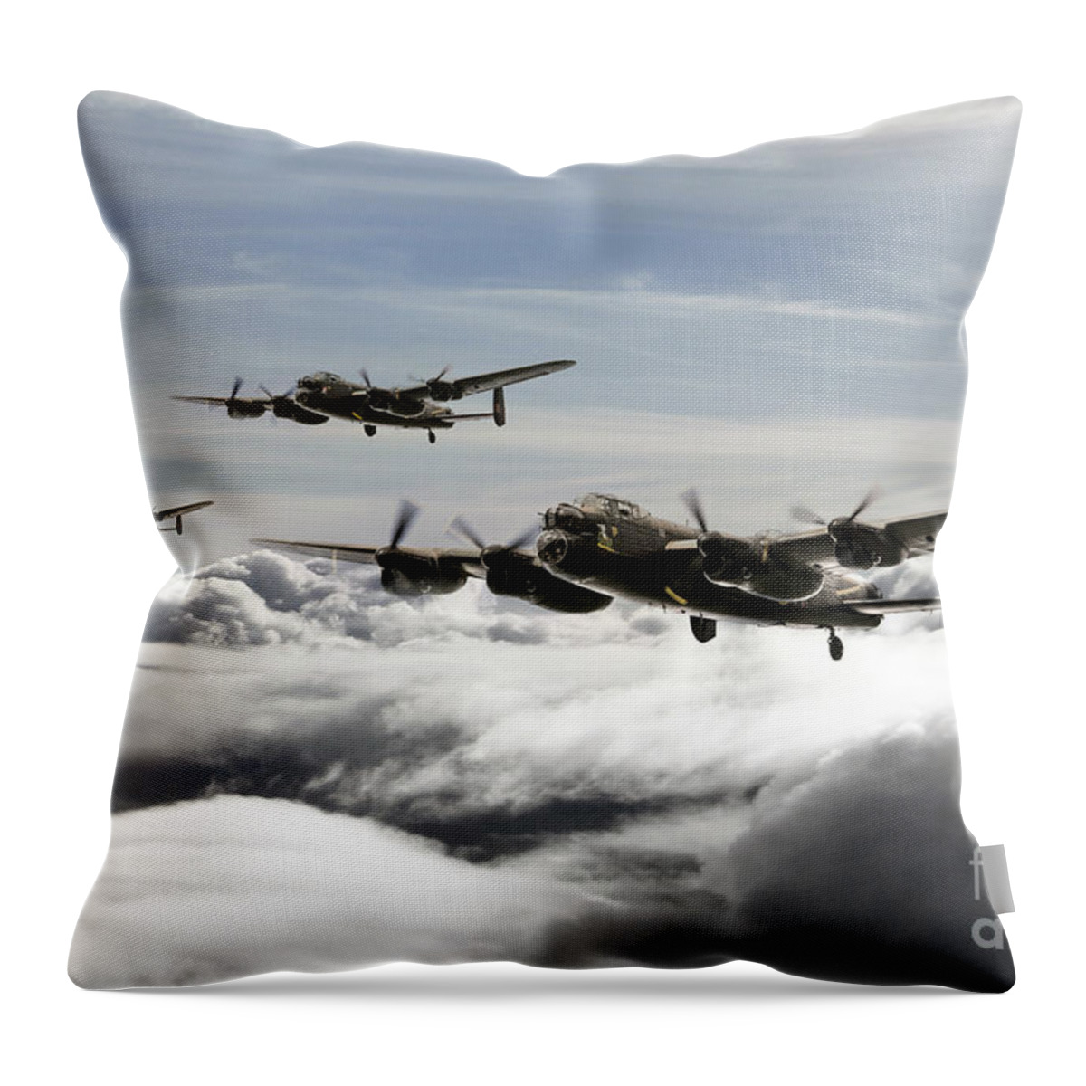Lancaster Bomber Throw Pillow featuring the digital art Lancaster Squadron by Airpower Art