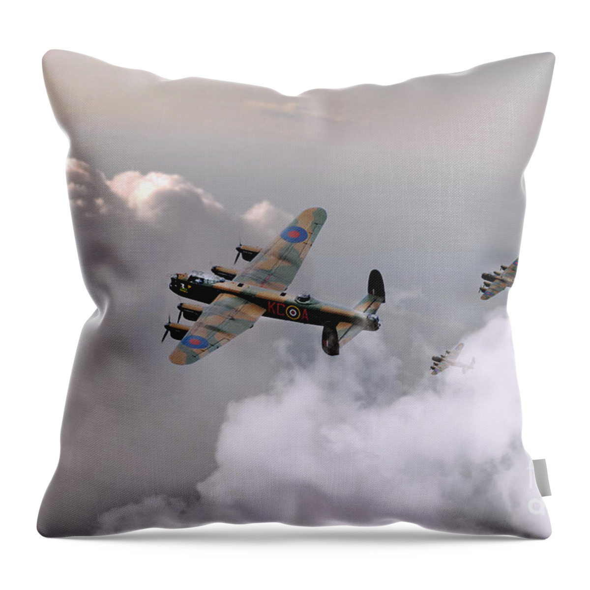Lancaster Throw Pillow featuring the digital art Lancasters Forming Up by Airpower Art