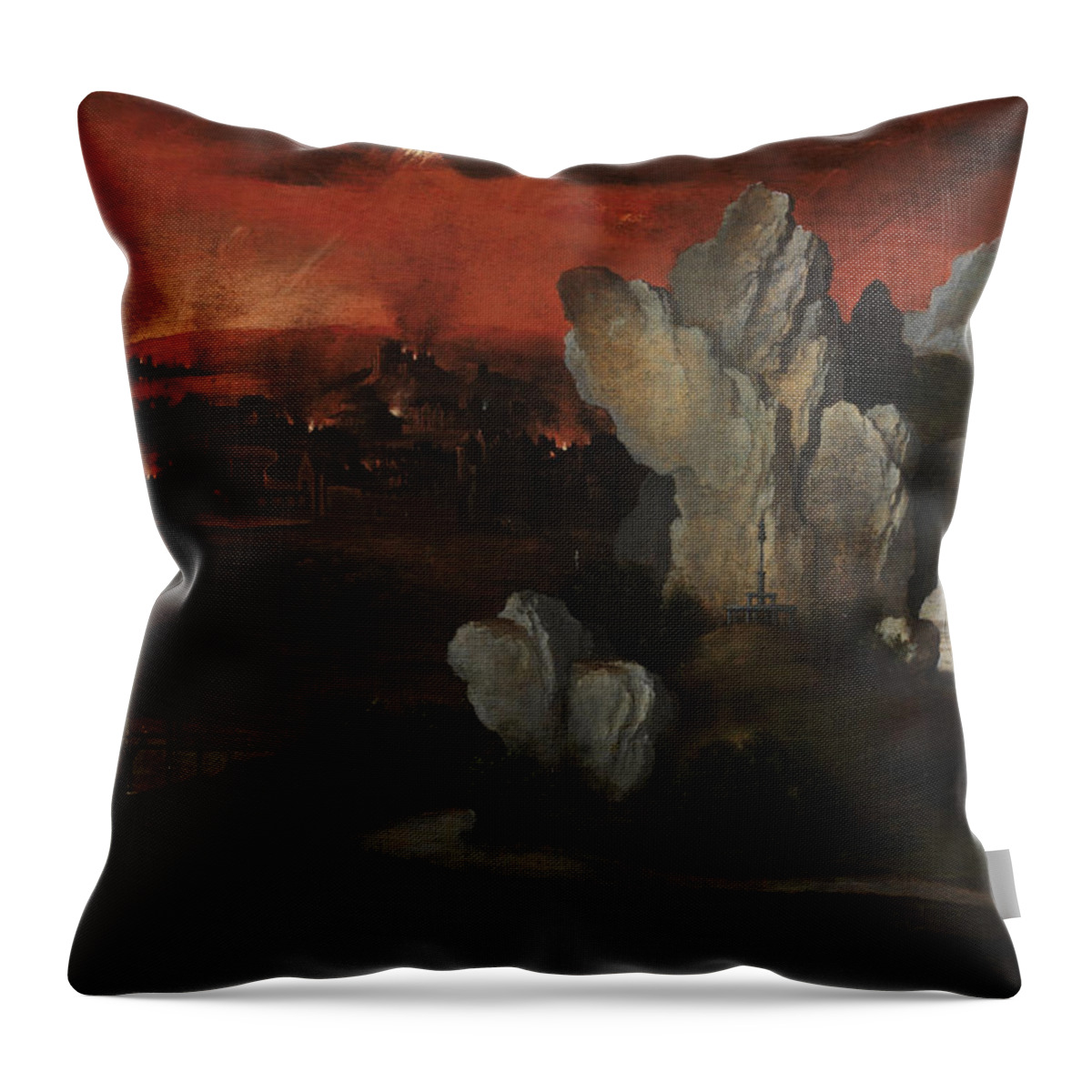 Joachim Patinir Throw Pillow featuring the painting Landscape with the Destruction of Sodom and Gomorrah by Joachim Patinir