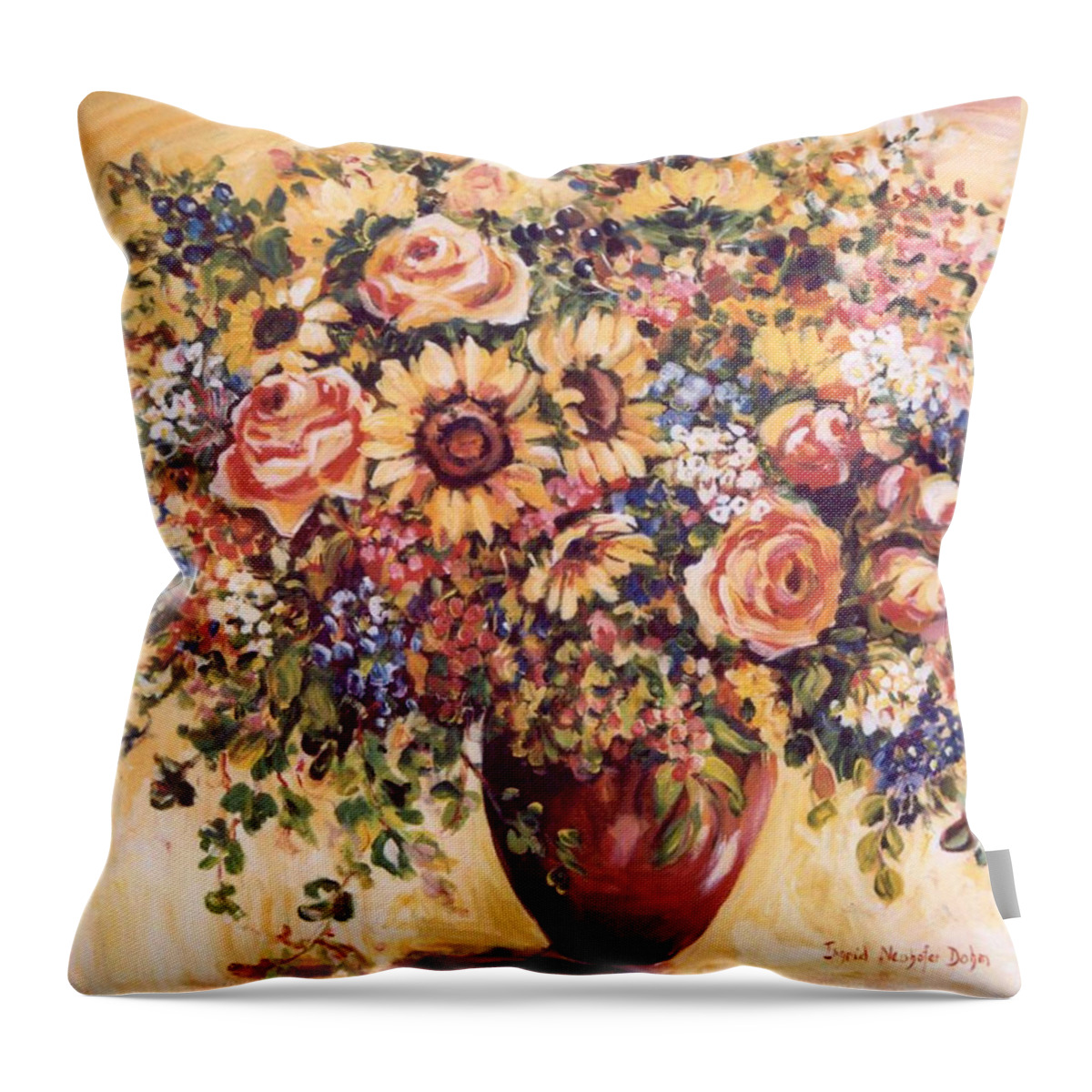 Ingrid Dohm Throw Pillow featuring the painting Late Summer Bouquet by Ingrid Dohm