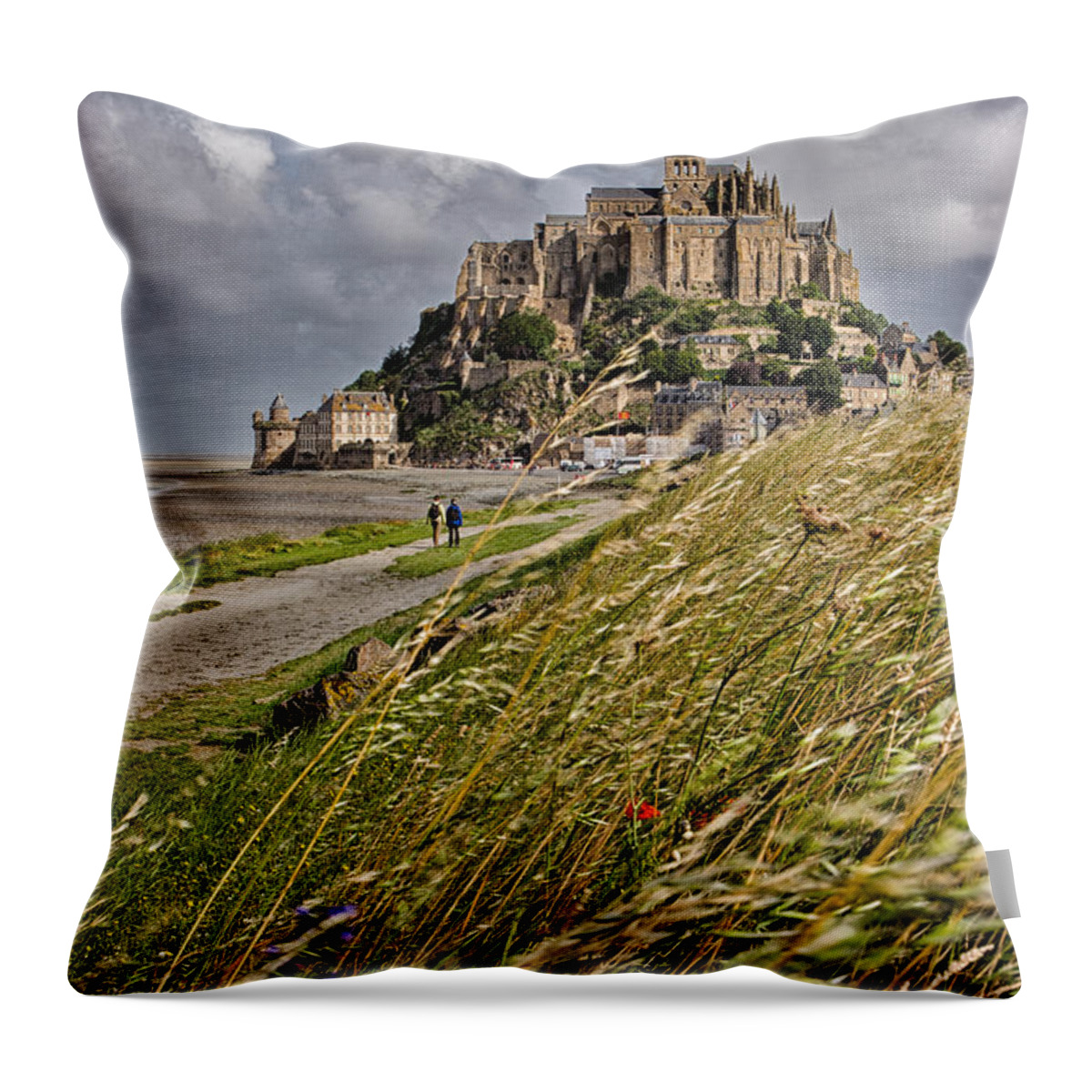 Le Mont St Michel Throw Pillow featuring the photograph Le Mont St Michel by Nigel R Bell