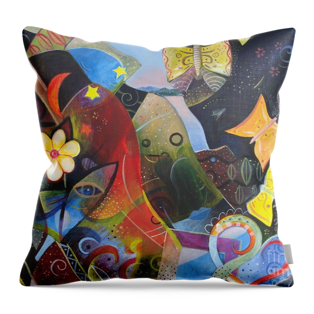Learning To See By Helena Tiainen Throw Pillow featuring the painting Learning to See by Helena Tiainen