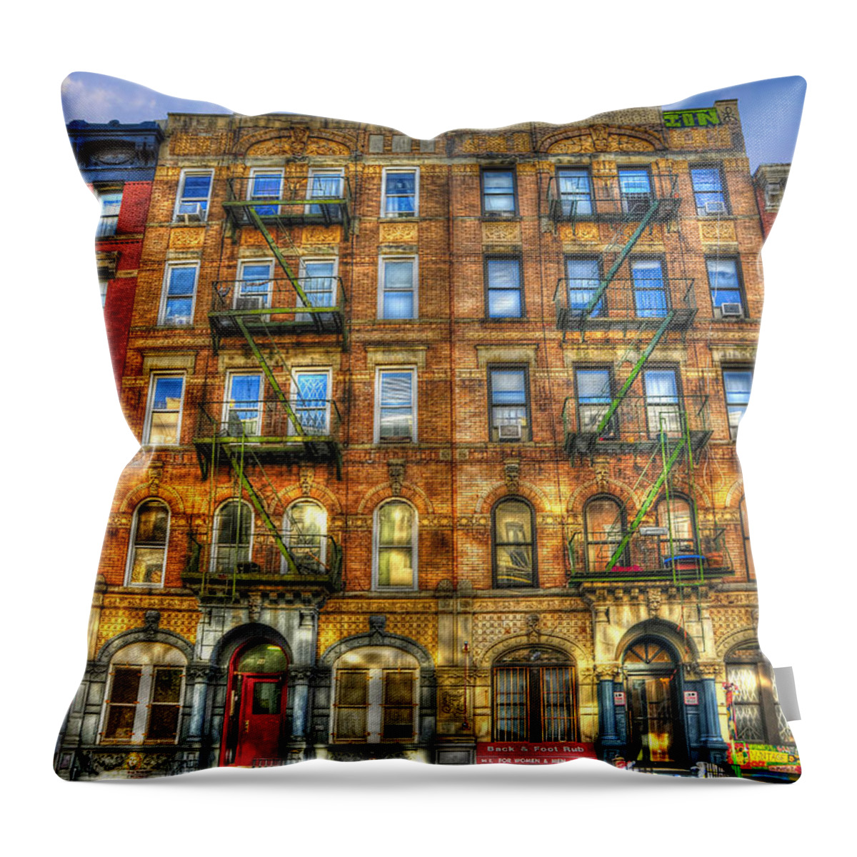 Led Zeppelin Throw Pillow featuring the photograph Led Zeppelin Physical Graffiti Building in Color by Randy Aveille