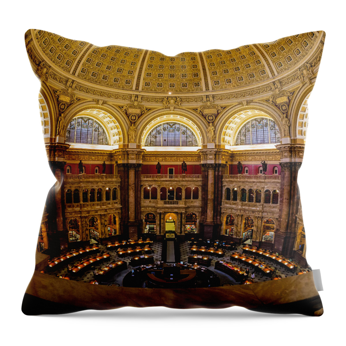 Library Of Congress Throw Pillow featuring the photograph Library Of Congress Main Reading Room by Susan Candelario