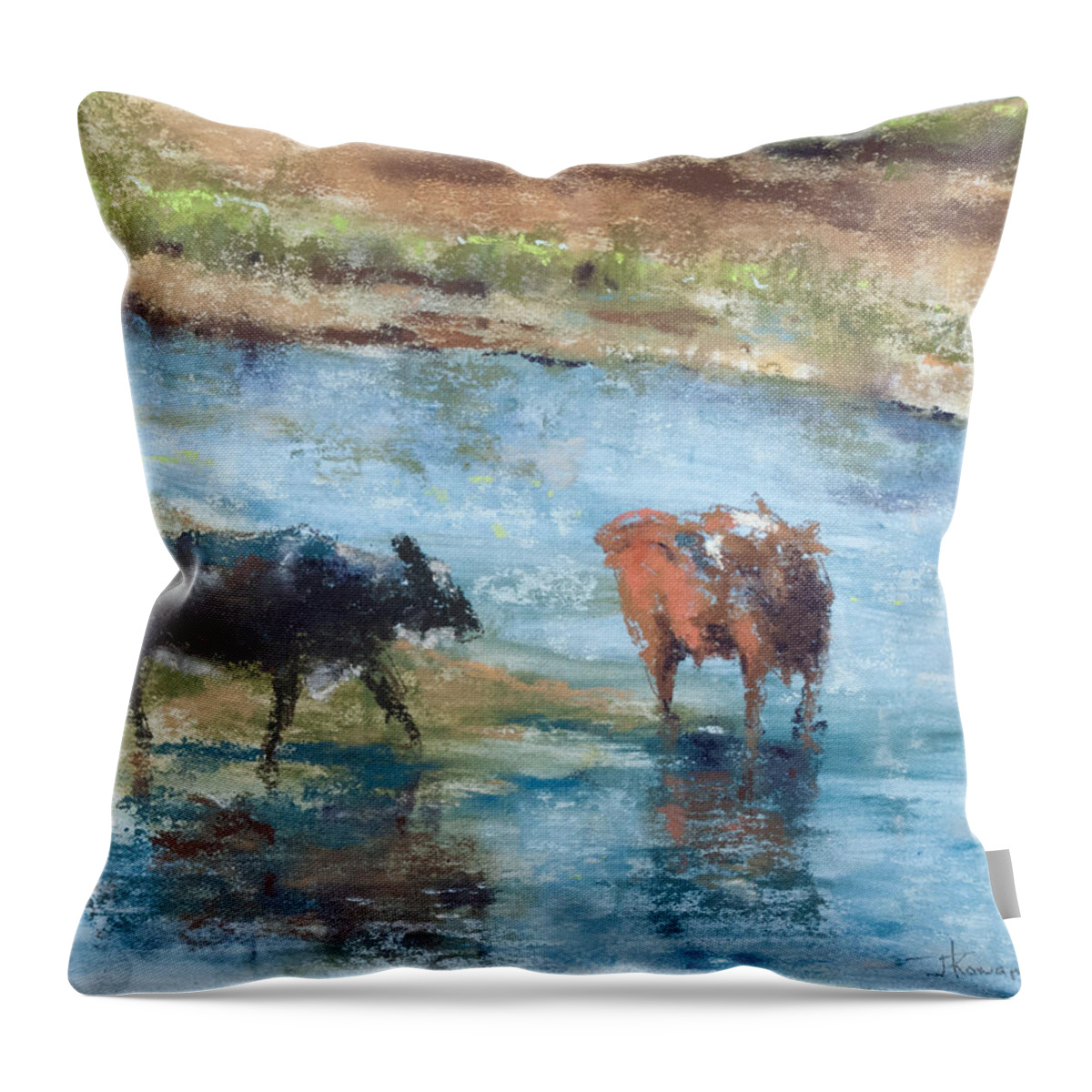 Cows Throw Pillow featuring the painting Life on the Ranch by Jim Fronapfel