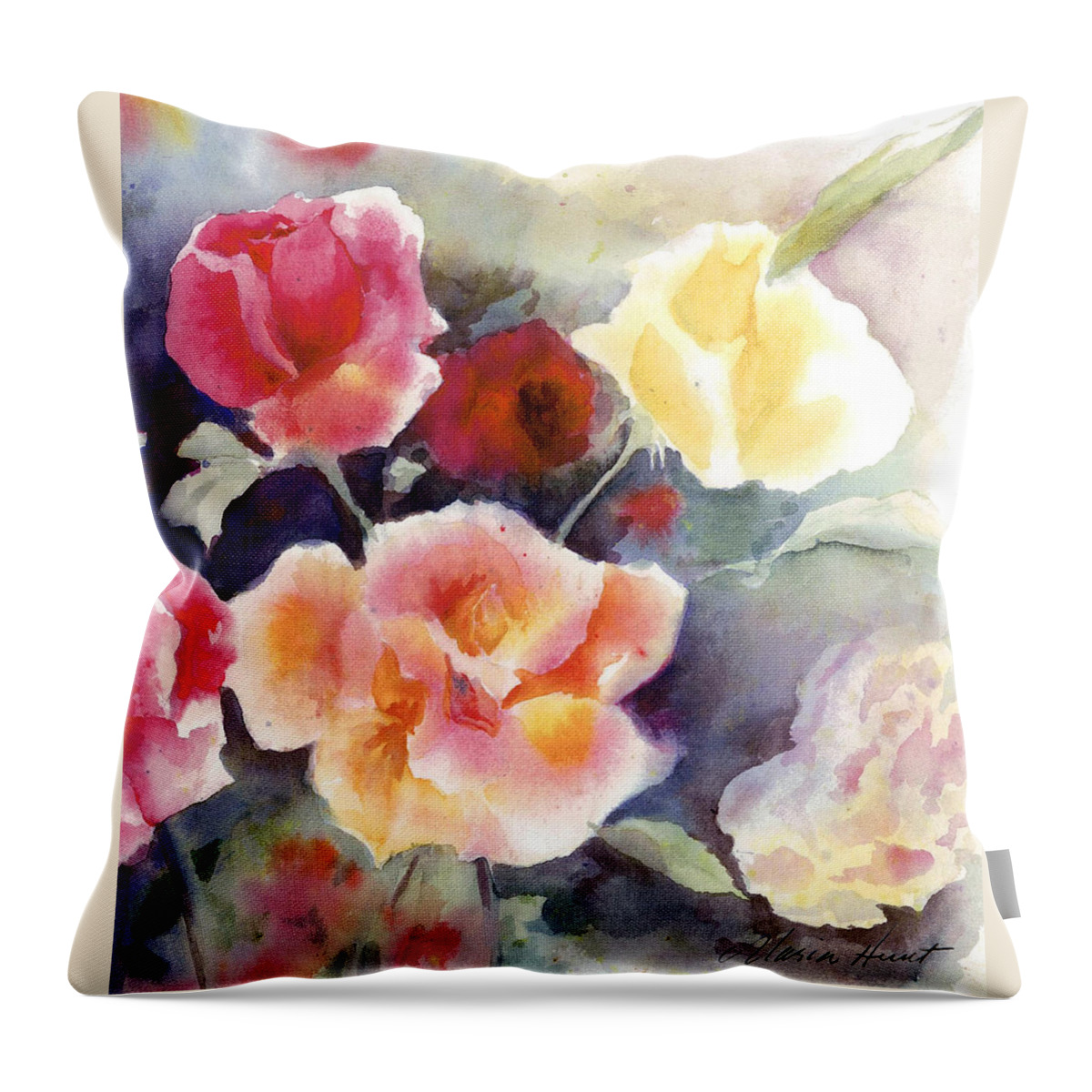 Roses Throw Pillow featuring the painting Roses in the Garden by Maria Hunt